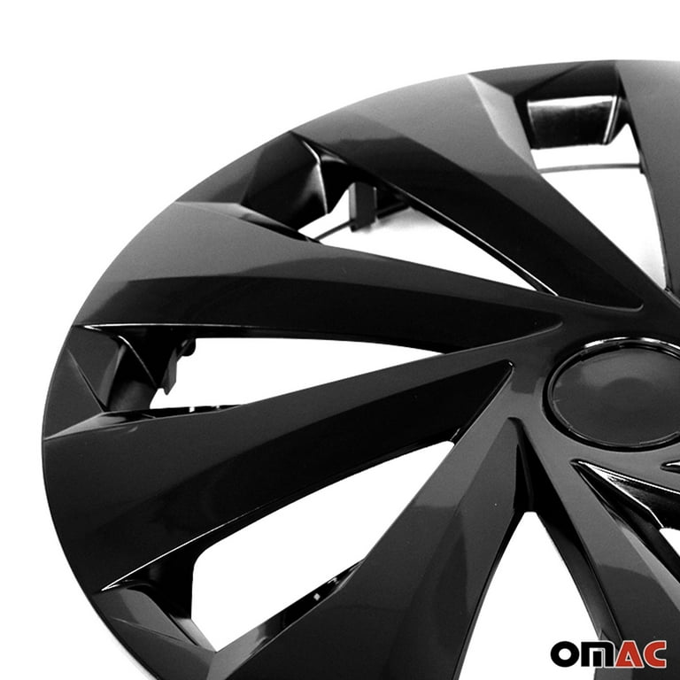OMAC 4 Copricerchi Coprimozzi Per Cerchi In Acciaio Da 15 Pollici, Compatibili Con VW, Peugeot, Renault, Fiat, ABS Nero Con Dettagli Blu, Produzione Italiana