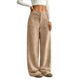 thumbnail image 2 of Hsovts Womens Corduroy Wide Leg Pants Baggy Straight Adjustable High Waist Trousers Casual Uniform Dress Pant Brown S, 2 of 7