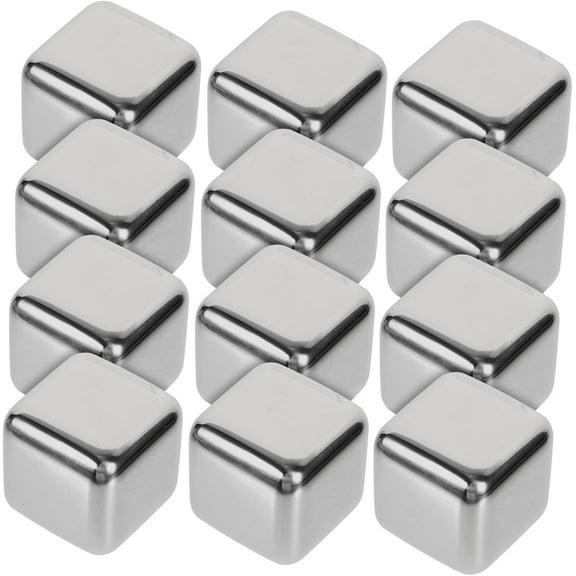 12Pcs Food Grade Stainless Steel Whiskey Stones Reusable Ice Cube Rocks for Beer and Wine for Parties and Beach Gatherings Silver