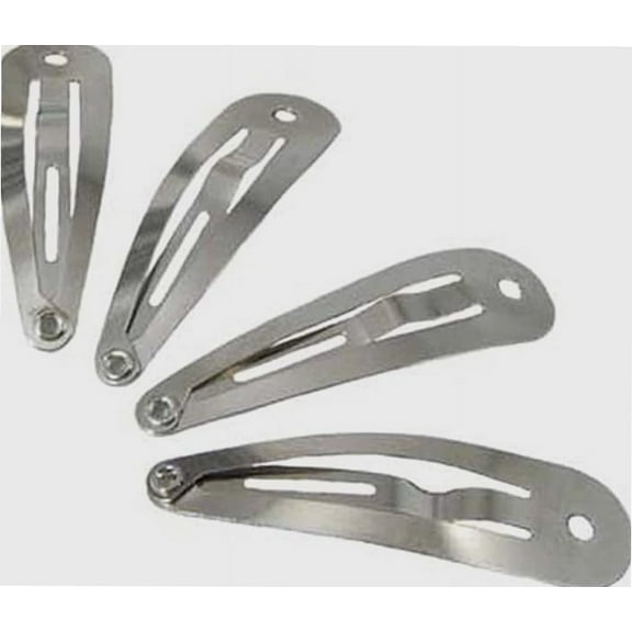 25 Snap Hair Clips - Silver Metal Tear Drop Shape with Hole - 30mm
