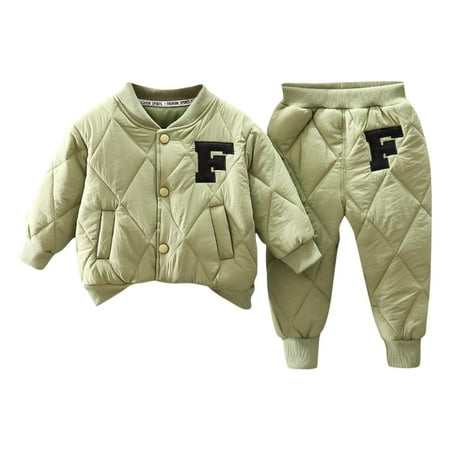 Fesfesfes Kids Button Down/Zipper Jacket Set Baseball Style Casual Thickened Winter Outfit Long Sleeve Top and Pants Playwear for Toddlers Boys Girls Fall Winter Clothing(Green 1 Years)