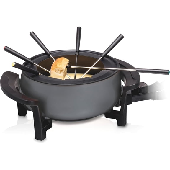 12 Cup Electric Fondue Pot Set with Temperature Control, 6-Color Coded Forks, for Cheese, Chocolate, Hot Oil, Broth, 3 Quart PFAS-Free Nonstick Interior,