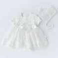 thumbnail image 3 of FYMNSI Toddler Girl Short Sleeve Summer Floral Tutu Dress Tulle Outfit Baby Baptism Christening Dresses with Hat 6-9 Months White, 3 of 3