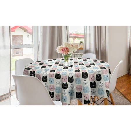 

Cat Round Tablecloth Doodle Kitten Portraits Pets Meow Paws Childish Cartoon Style Design Circle Table Cloth Cover for Dining Room Kitchen Decor 60 Multicolor and Charcoal Grey by Ambesonne