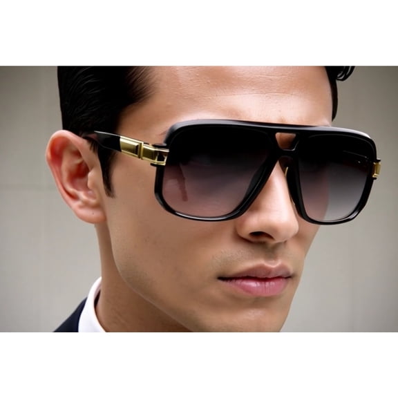 Sunglasses Men Square Aviator Style Gold Frame Shades Hip Hop Shades Black Lens