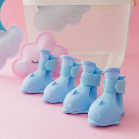 Pet Boots Cute Cartoon Waterproof Silicone Dog Rain Shoes with Hook and Loop for Pomeranian Bichon Teddy Blue S Wuuuyi