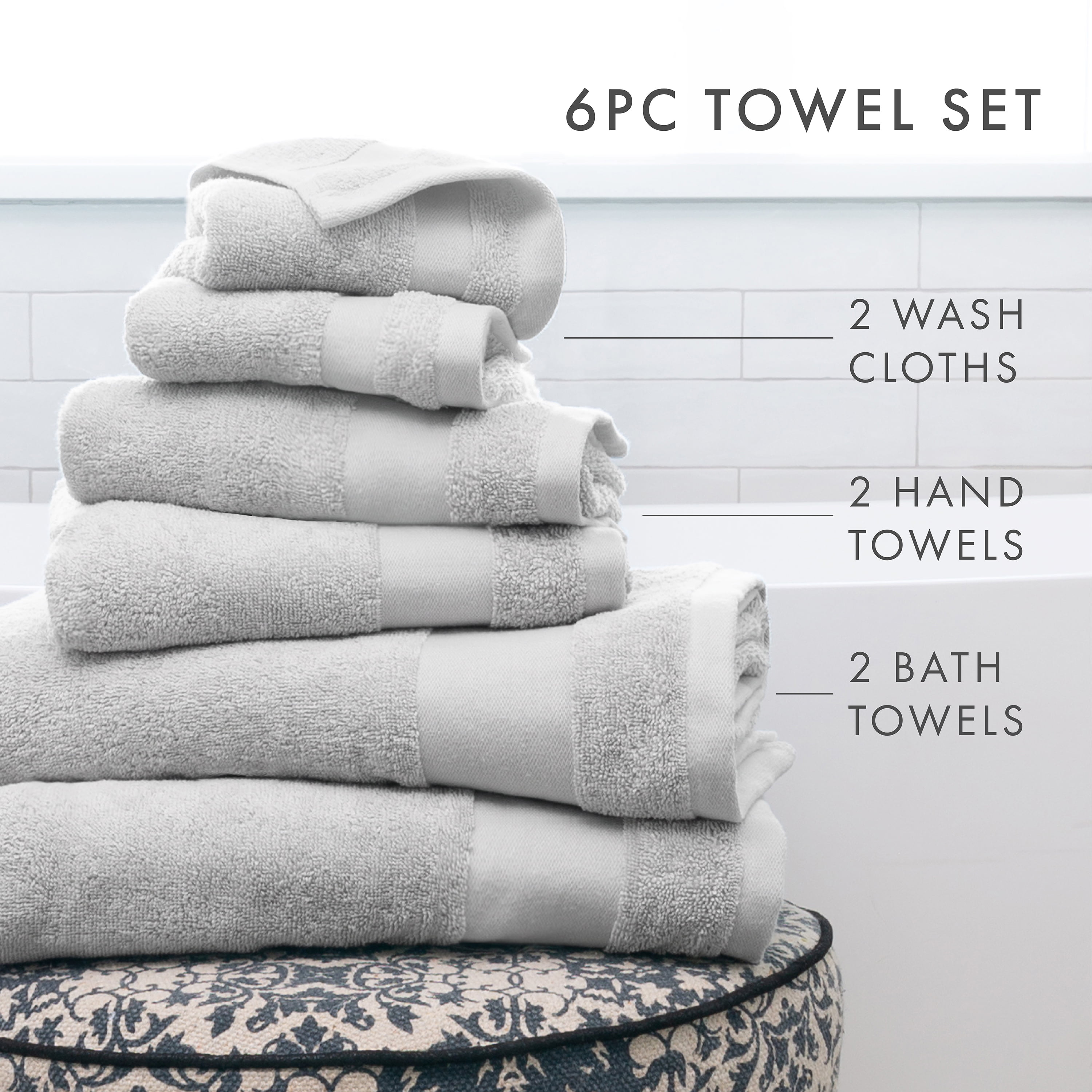 Noble Linens 6 Piece Essential Cotton Bath Towel Set