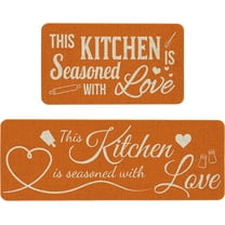 Orange Decorative Kitchen Mats Set of 2, Fall Anti Fatigue Waterproof Stain Resistant Floor Rug Thanksgiving Non Slip Cushioned Floor Mat - 17x29 and 17x47 Inch