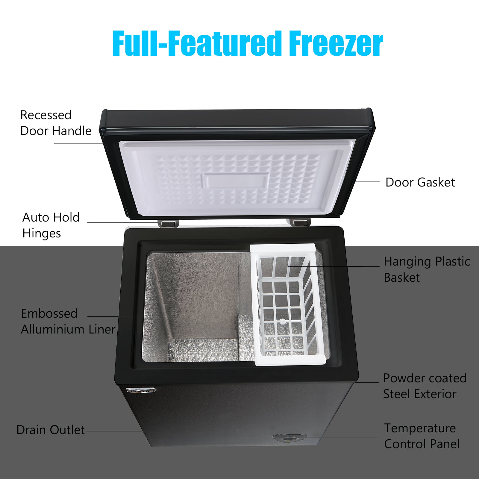 WANAI 3.5 Cubic Feet Chest Freezer Small Deep Freezers with 7 Gears Temp  Control Office Dorm Kitchen Black Model BCBD63 