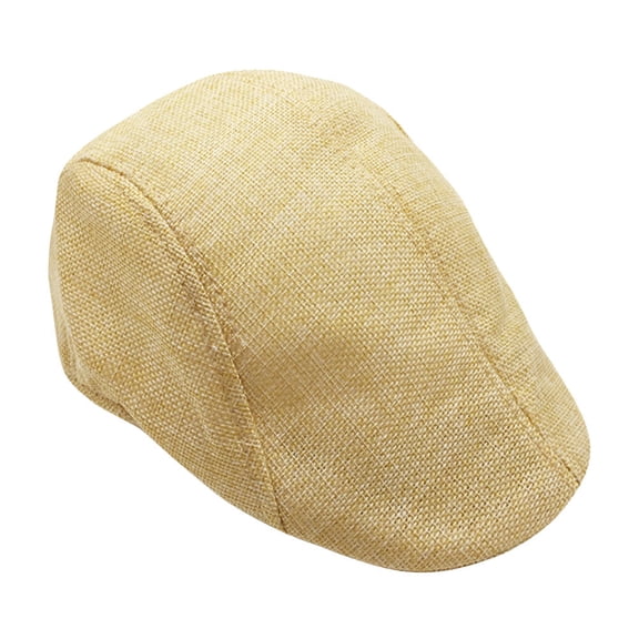 PENIKOKO Beige Flax Beret Hat Lightweight Stylish British Driving Cap with Sunscreen Peaked Design