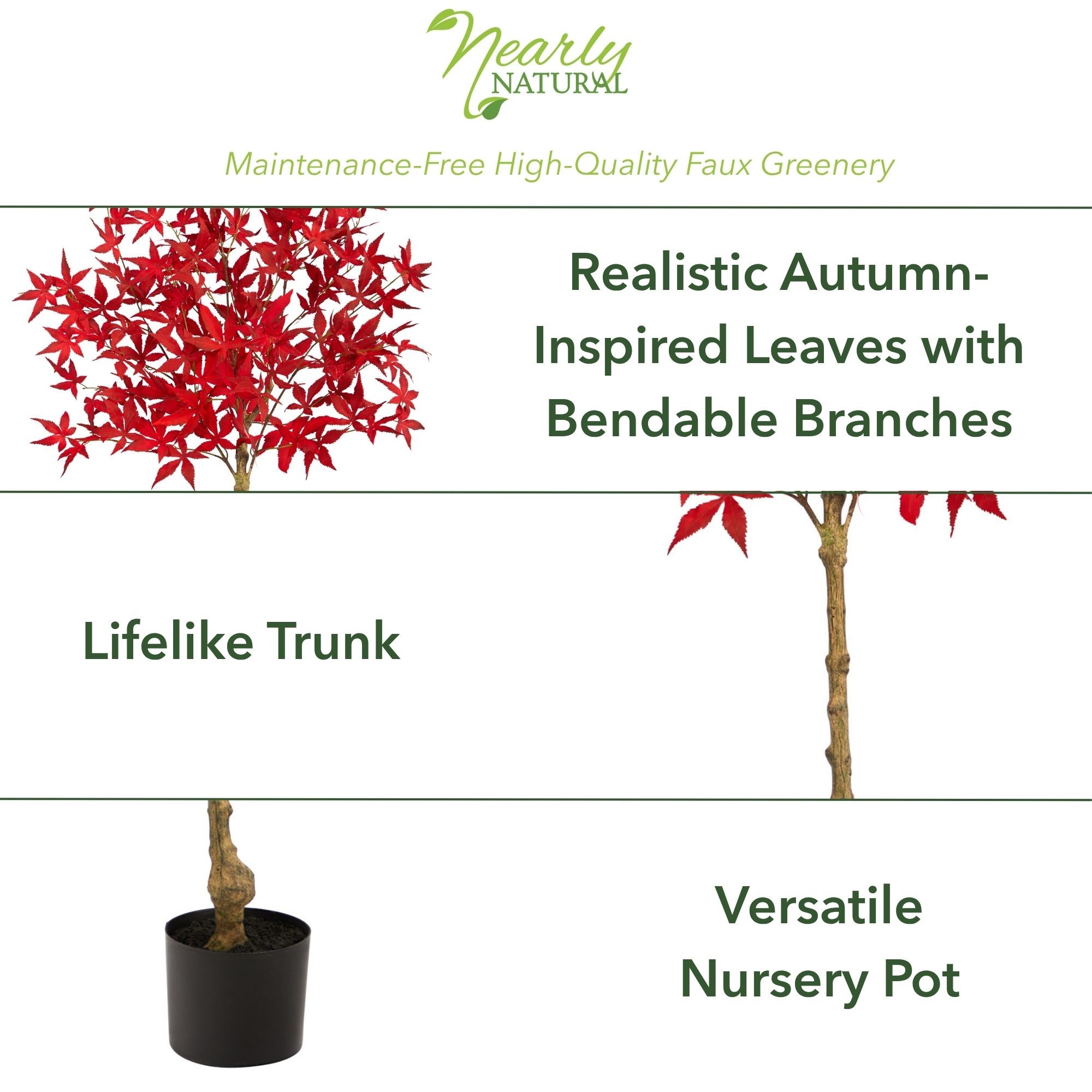 Nearly Natural 48" Maple Artificial Tree in Black Plastic Pot