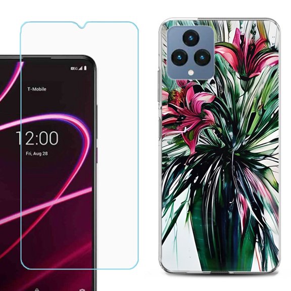 OneToughShield ® for T-Mobile Revvl 6x 5G Shockproof Phone Case, with Tempered Glass Screen Protector - Lily