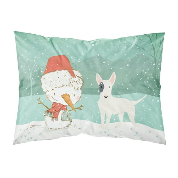 White Spot Bull Terrier Snowman Christmas Fabric Standard Pillowcase
