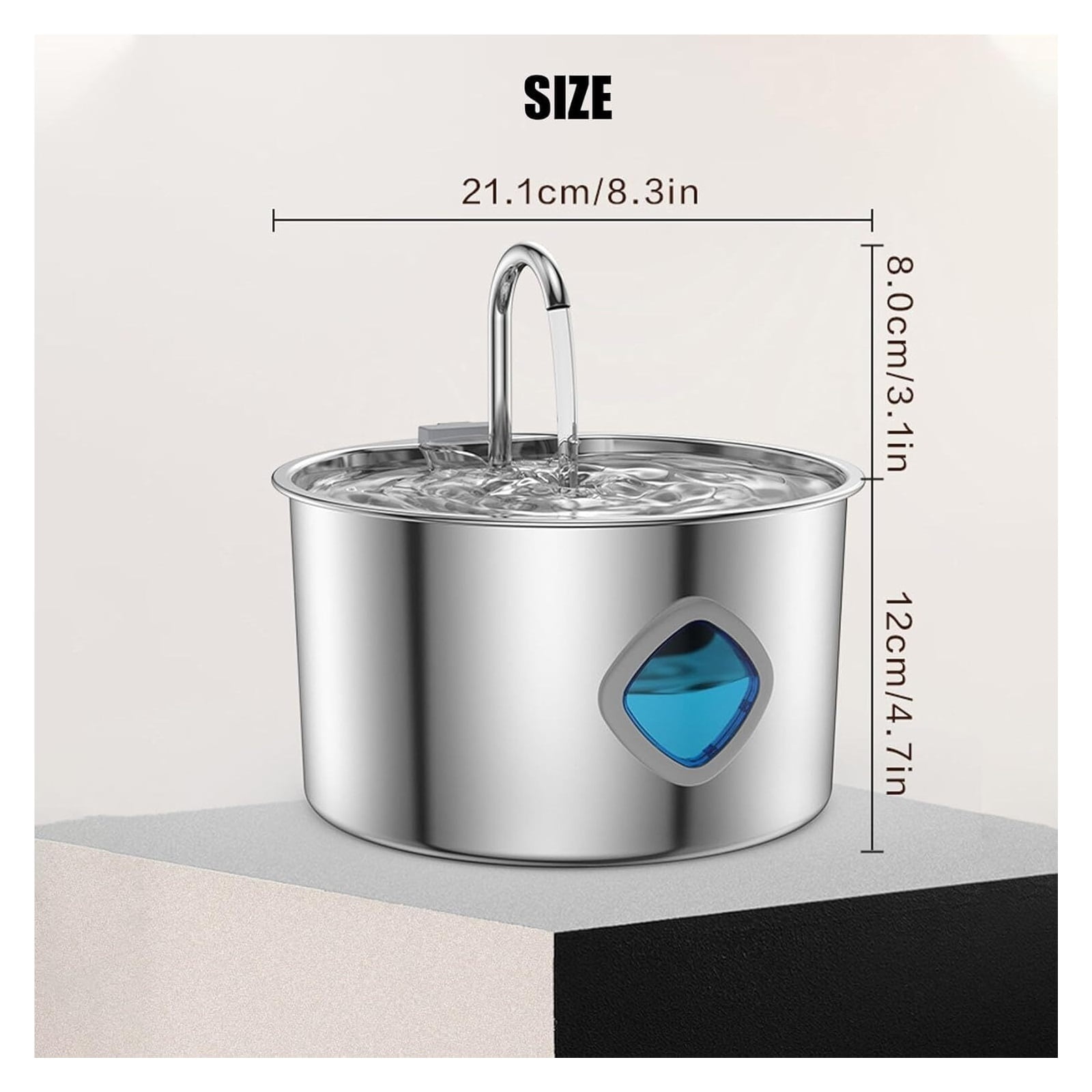 Dog Water Fountain, Stainless Steel Powdered Water Fountain,Large Capacity, Circulation Filtration