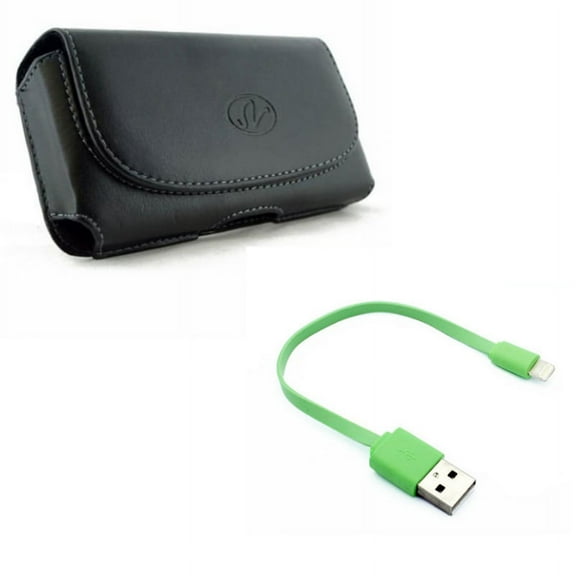 Case Belt Clip w Short USB Cable for iPhone 8/7/6S/6/11 Pro - Leather Holster Cover Loops Pouch, Charger Cord Power Wire Fast Charge for iPhone 8/7/6S/6/11 Pro Models