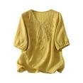 thumbnail image 1 of Vestidos Casuales Para Mujer, Blusas De Mujer De Moda Blusa de moda para mujer con cuello en V, manga corta y botones bordados de lino sintético, 1 of 5