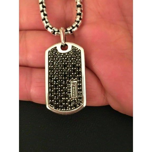 1.50Ct Round Black Diamond Men's Dog Tag Pendant 925 Sterling Silver