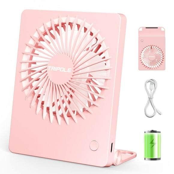 TriPole Mini ventilador de escritorio portátil, ventilador pequeño ultra silencioso recargable, ventilador de viaje personal de 4,5 pulgadas con inclinación de 180°, plegable y 3 velocidades ajustable