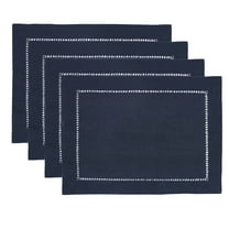 Fennco Styles Stylish Solid Color with Hemstitched Border Table Placemat - Set of 4 (Navy Blue, 13"x19" Placemat - Set of 4)