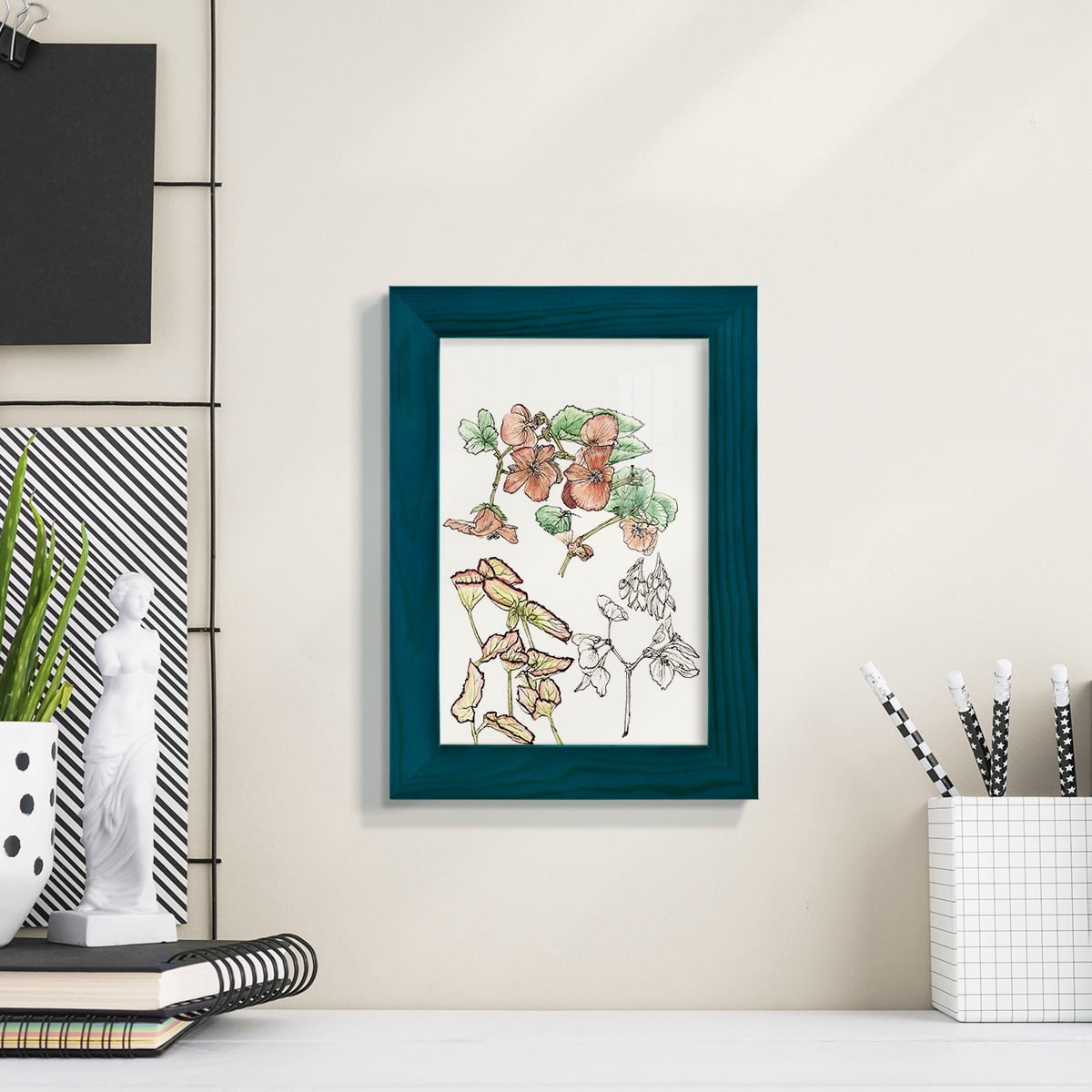 Begonia Study -Framed Print w/glass-Ocean Blue