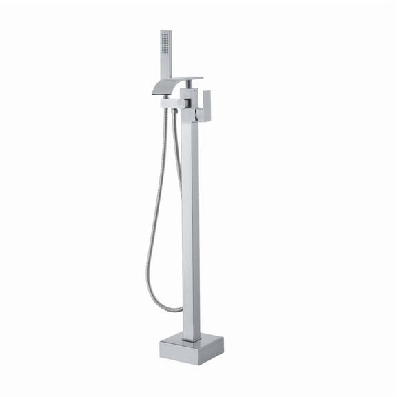 Single-Handle Freestanding Waterfall Claw Foot Tub Faucet with Hand Shower in Brushed Nickel