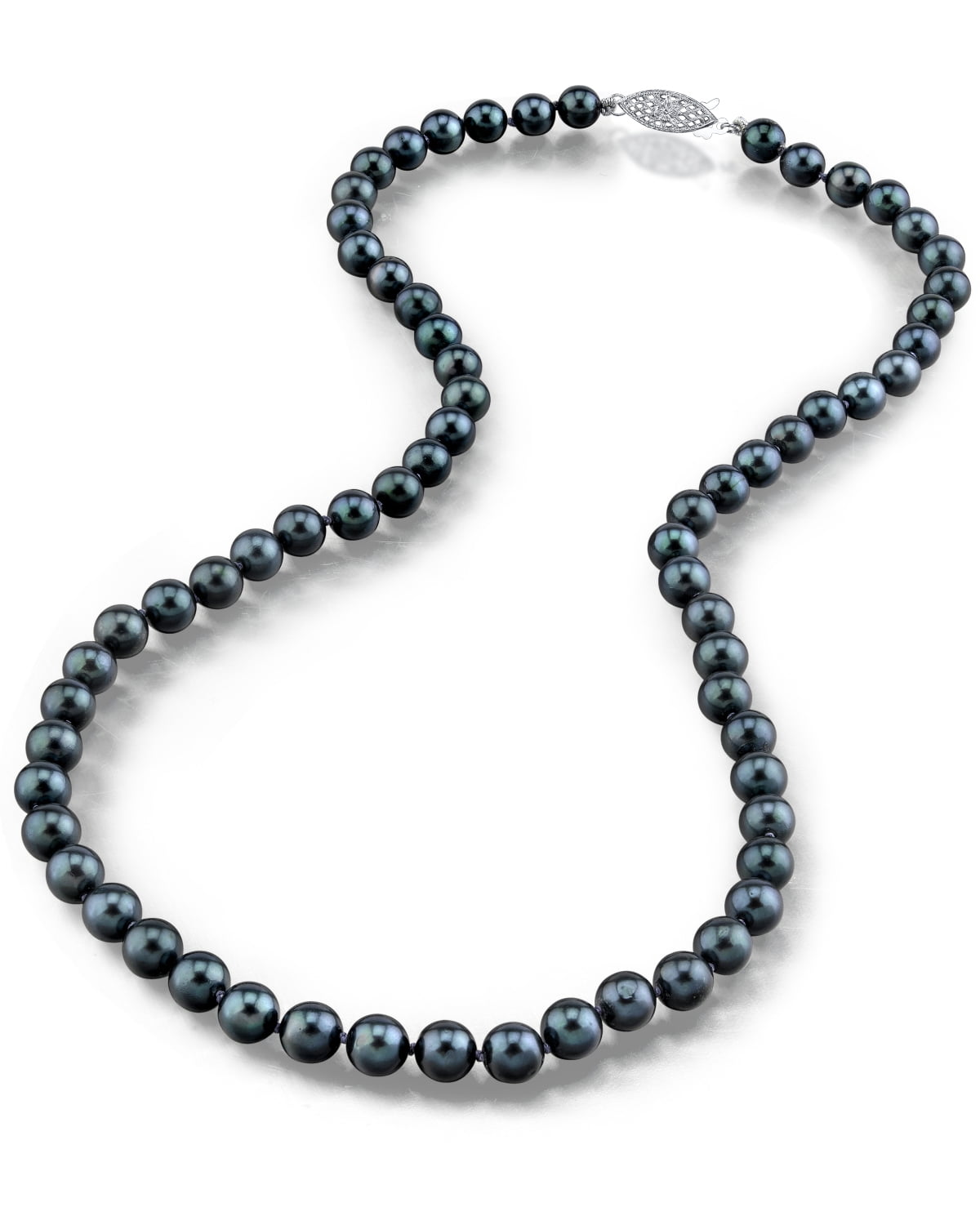 14K Gold 6.5-7.0mm Black Akoya Cultured Pearl Necklace AAA Quality, 18" Princess Length by The Pearl Source