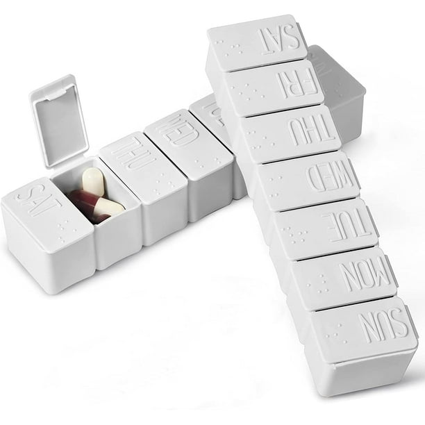 Pill OrganizerPill Boxes for Travel, 7 Day with Braille Pill case Vitamins Fish Oil Supplements