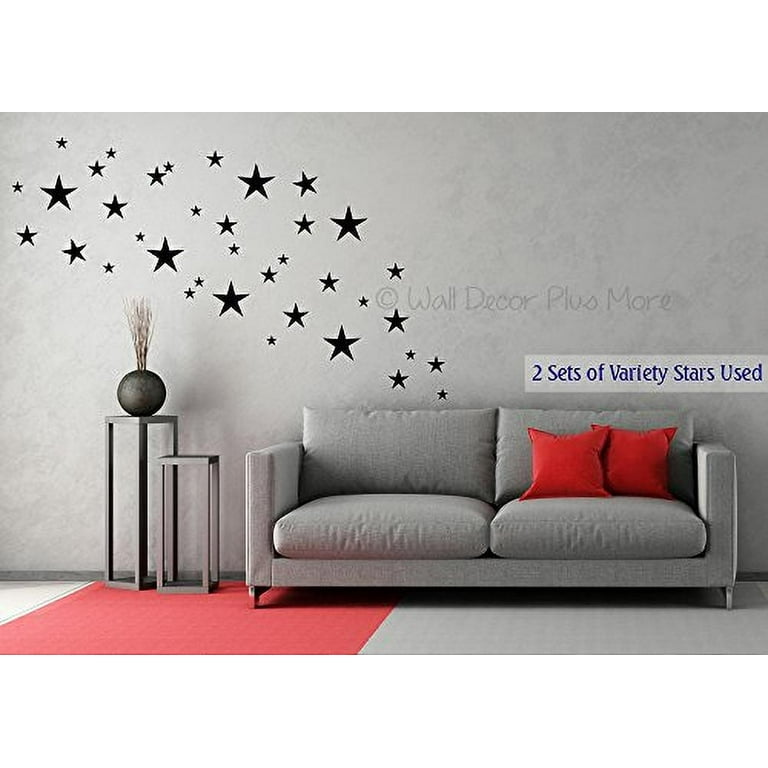 Wall Decor Plus More WDPM200 Variety Star Wall Vinyl Sticker Decal 16 PC 2in to 8in Peel-N-Stick by, Black