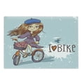 thumbnail image 1 of Retro Cutting Board, Cartoon Girl Image with French Hat and a Bike with Flowers Image, Decorative Tempered Glass Cutting and Serving Board, Large Size, Purple Grey and White, by Ambesonne, 1 of 1