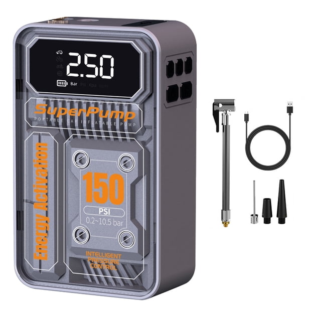 TFixol 7.4V Lithium Battery Car Air Pump - Multifunctional Portable Tire Inflator with Emergency Light, Power Bank, Auto Pressure Detection, and LED Display for Cars, Bikes, and Sports Equipment.
