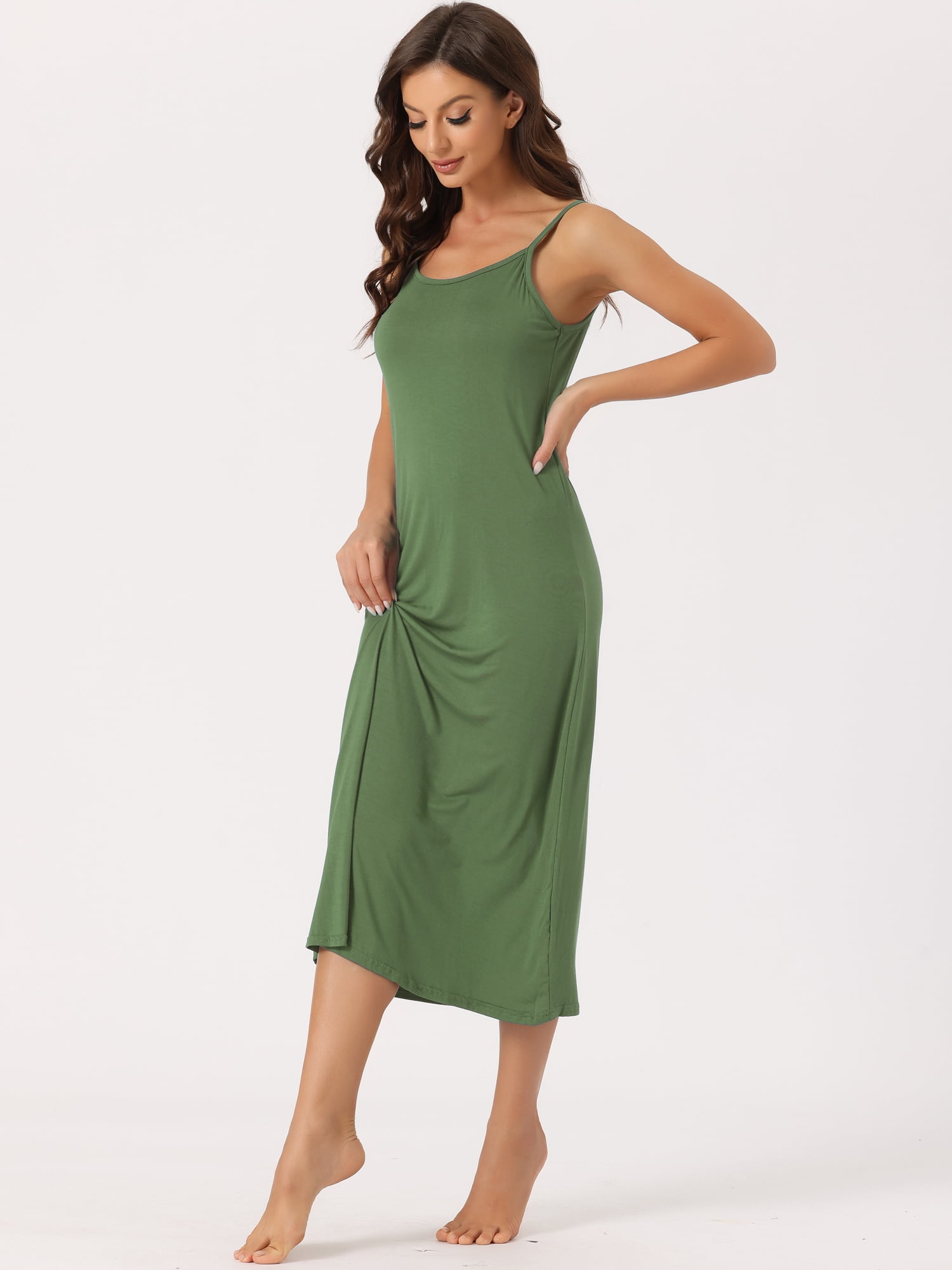 DARING DIVA Women's Spaghetti Strap Full Slip Midi Under Dress 2XL Army Green