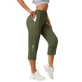 thumbnail image 7 of iHPH7 Women's Gym Workout Capris with Zipper Pockets Quick Dry Athletic Cropped Pants Stretchy Lightweight Running Yoga Trousers Hiking Activewear Army Green M, 7 of 7