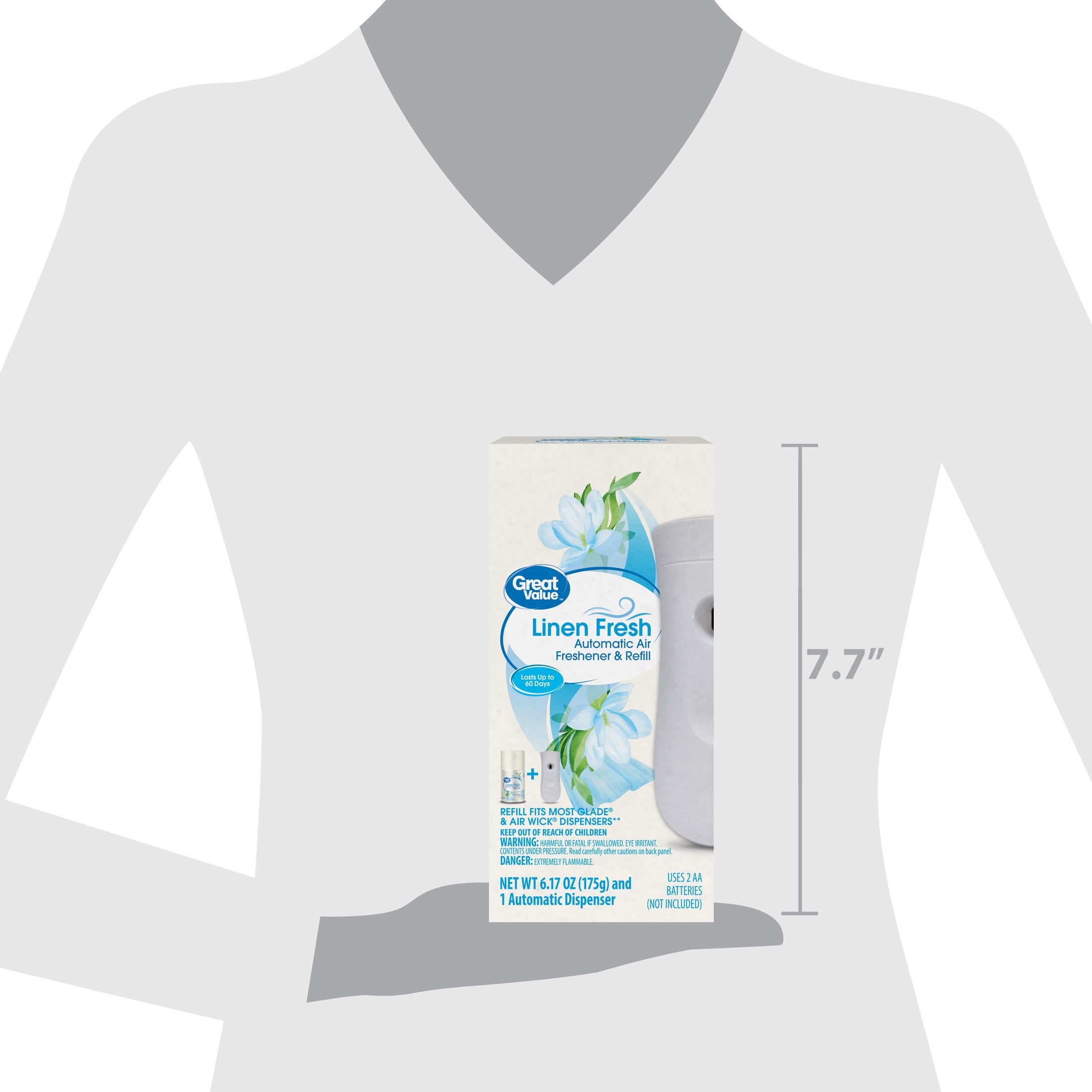 Great Value Automatic Air Freshener Spray Kit with 1 Refill Included, Linen Fresh, 2 Pieces