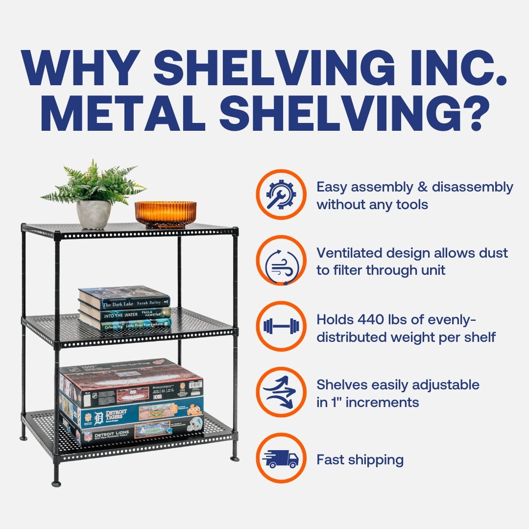 12"d x 24"w x 28"h 3-Tier Perforated Metal Shelving, Standard Duty, Weight Capacity 110 lbs Per Shelf