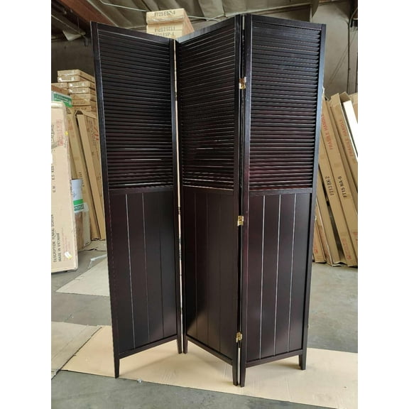 SQF Wood Shutter Door Room Divider 3 Panel (Espresso, 3)