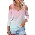thumbnail image 2 of Harpily Shirts for Women Women's Tops V Neck 3/4 Sleeve Shirts Casual Blouses Cold Shoulder Tops Basic Tees Floral Print Tshirts, 2 of 5
