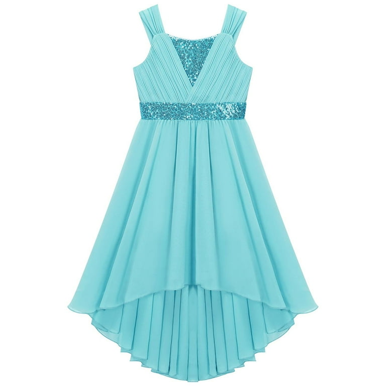 princess polly baby blue dress Alvivi Kids Girls Party Dress, Turquoise Formal Wedding Bridesmaid Gown,  Chiffon Ruched Skirt
