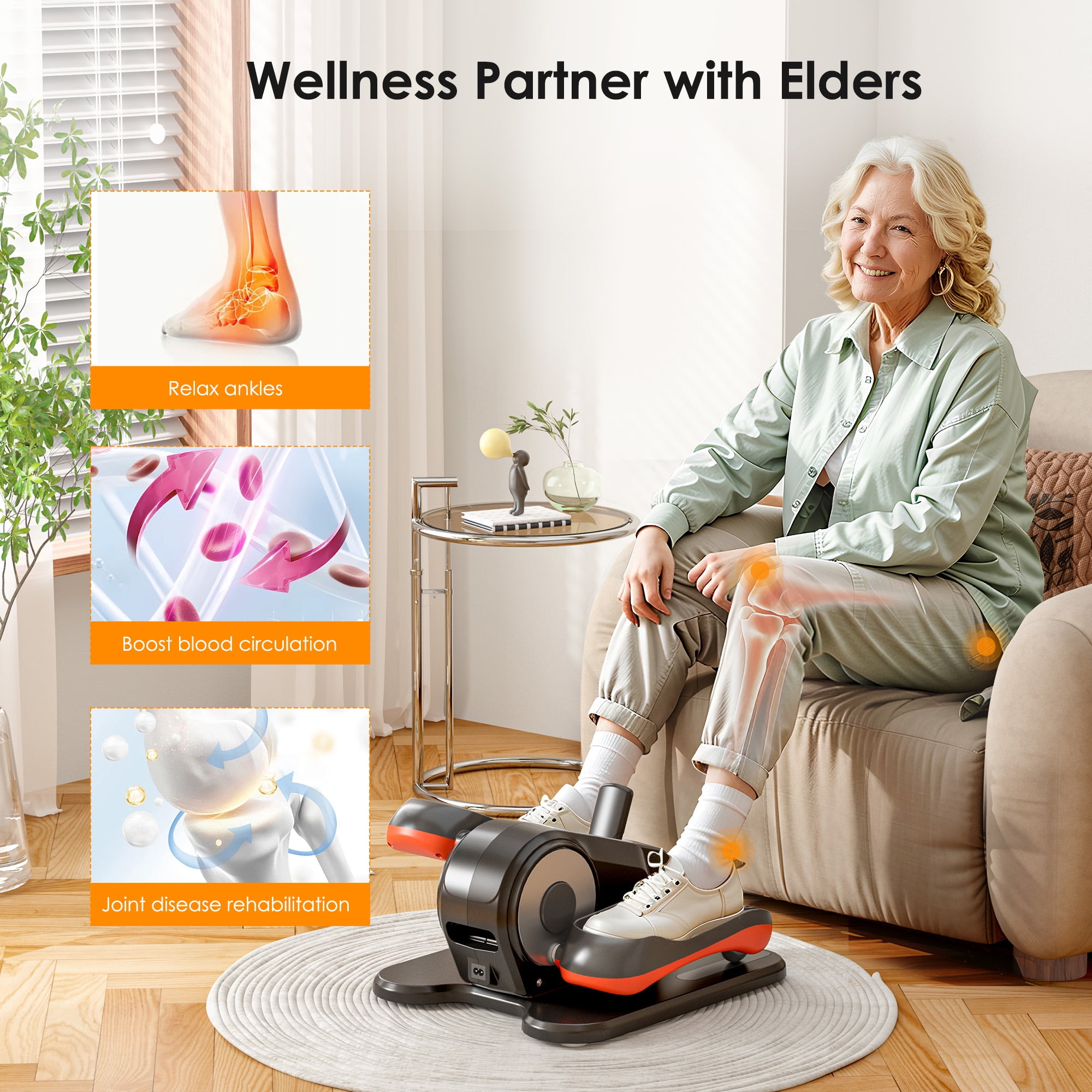 Soges Under Desk Elliptical Machine, Seated Pedal Exerciser for Senior,12 Adjustable Speeds Portable bidirectional Ellipse Exerciser,Ellipse Leg Exerciser with Remote Control and Manual Mode, Black