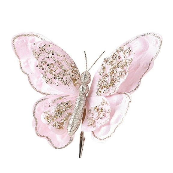 Generic Christmas Glitter Butterfly Ornament, DIY Craft Butterfly Clip on Christmas Tree Ornaments Simulation Butterfly for Xmas Tree Wreaths Party Wedding Decor