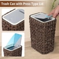 thumbnail image 3 of Bathroom Small Trash Can with Lid,2.6 Gallon Small Garbage Can with Rattan Basket, Slim Wicker Wastebasket Trash Can Press Top Lid for Bathroom,Kitchen,Office,Living Room,Bedroom-Brown, 3 of 9