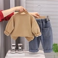 thumbnail image 6 of KPOPLK Toddler Baby Boy Clothes Solid Color Long Sleeve Crewneck Sweatshirt Top Casual Pants Set 2Pcs Fall Winter Outfits Clothing Light Yellow 2-3 Years, 6 of 9