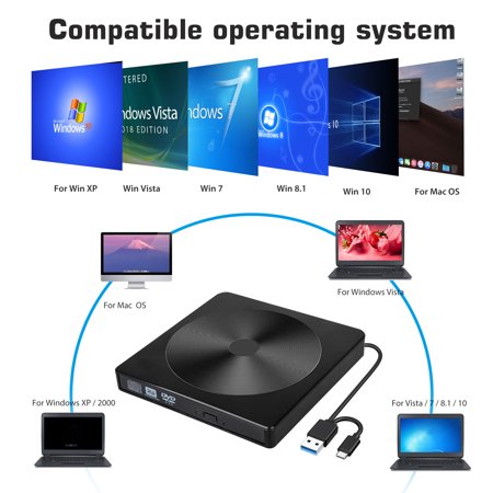 External Dvd Drive Type C Usb 3 0 High Speed Cd Dvd Rw Drive Dvd Player For Laptop Portable Cd Rom Burner Dvd Reader Writer Compatible With Laptop Desktop Pc Windows Apple Mac Os Linux Black