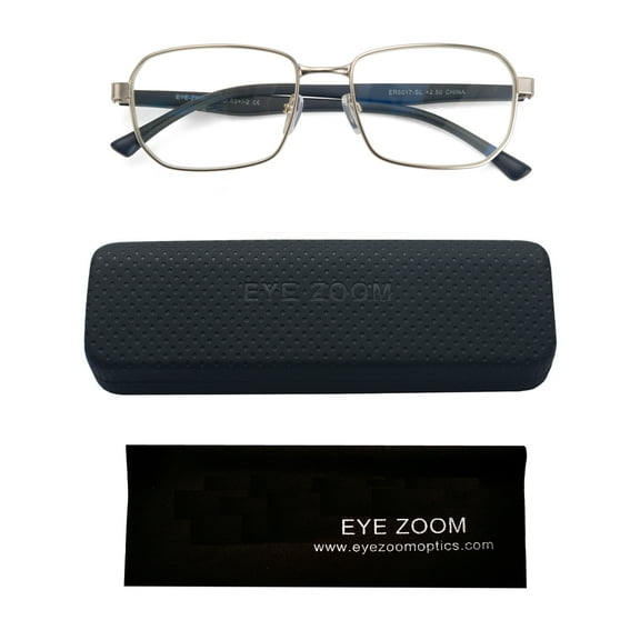 EYE ZOOM Unisex Design Style Blue Light Blocking Reading Glasses, Silver 2.00