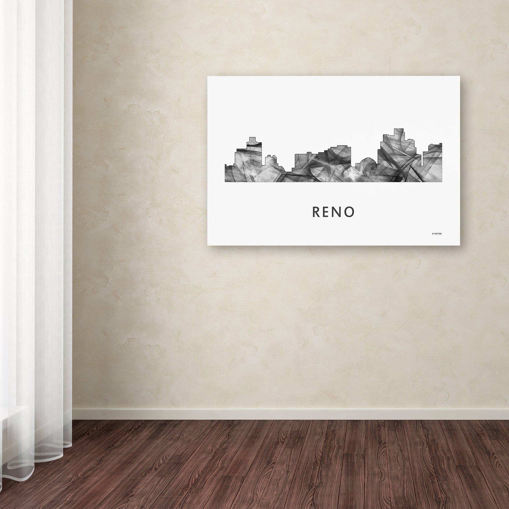 Trademark Fine Art 'Reno Nevada Skyline WB-BW' Canvas Art by Marlene Watson
