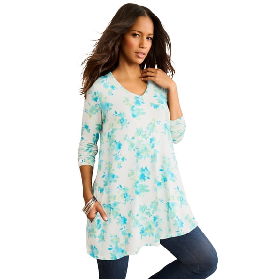 Roaman's Women's Plus Size Ultra Drape V Neck Swing Tunic