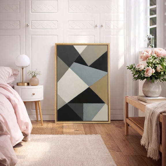 Framed Canvas Print Geometric Wall Art Abstract Neutral Modern Decorative for Living Room Bedroom - 16"x24" NATURAL