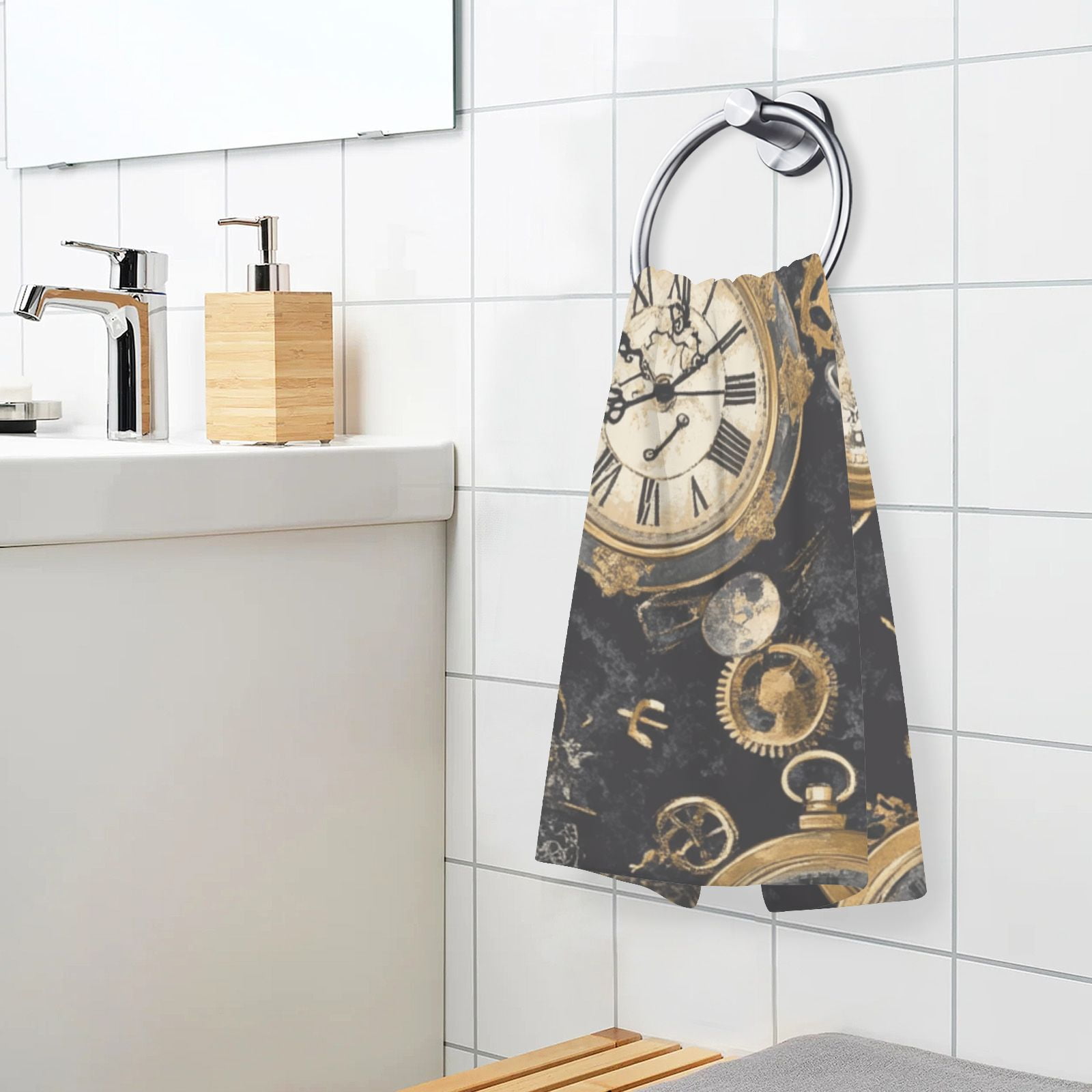 Gold Pocket Watches Hand Towels Cotton Bath Towels Large Face Towels Absorbent for Bathroom 2 Packs