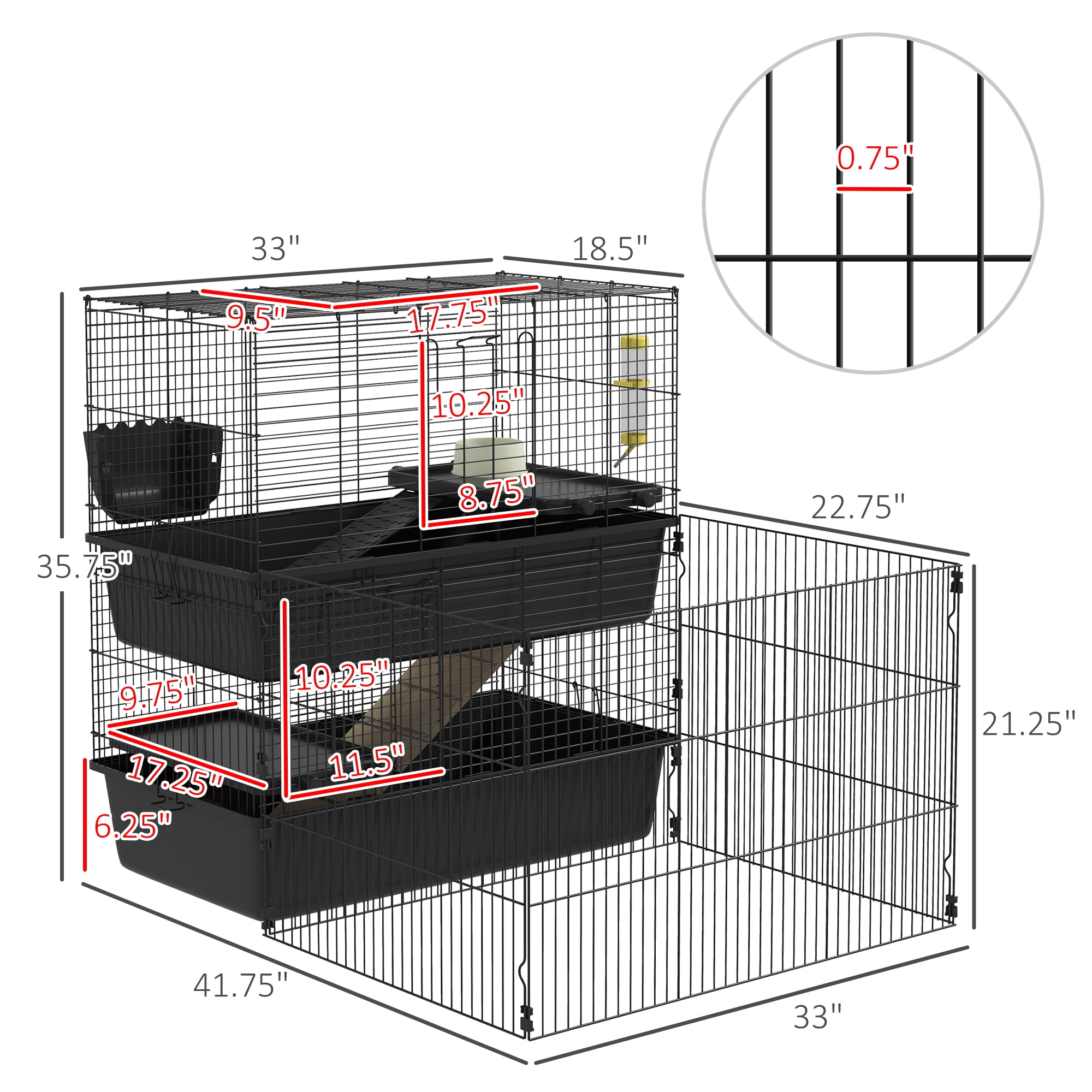 PawHut Large Small Animal Cage with Detachable Playpen for
