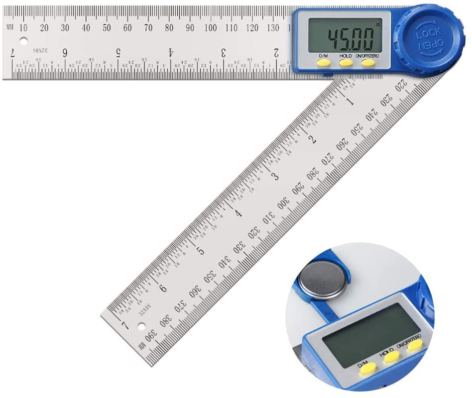 7" 2-In-1 LCD Digital Angle Finder Ruler 0-200/300mm 360°Protractor Angel Gauge 