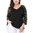thumbnail image 1 of GRACE & GRANDEUR Women's Plus Size Shirts Blouse V Neck 3/4 Sleeve Floral Raglan Casual Spring Fall Tops 5X Black, 1 of 7